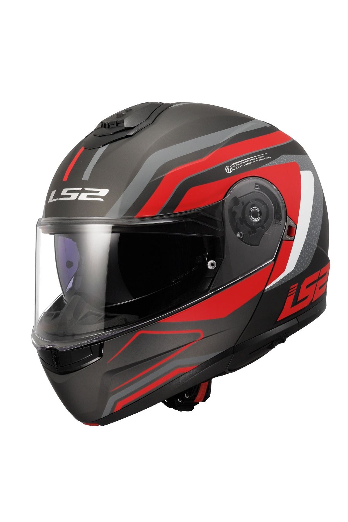 Strobe 2 Çene Açılır Kask Phantom Mat Tıtanıum Gri Kırmızı